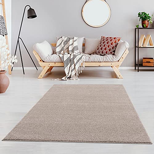 Fashion4Home Teppich Wohnzimmer – Einfarbig Teppich, Uni Teppich fürs Kinderzimmer, Schlafzimmer, Arbeitszimmer, Büro, Flur und Küche - Kurzflor Teppich Beige, Größe: 120x170 cm von Jimri