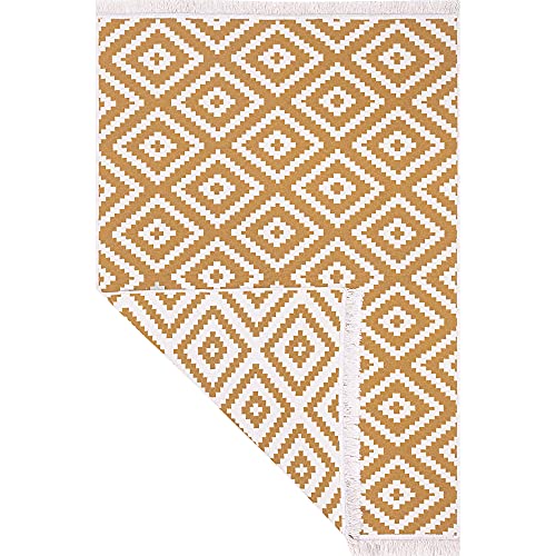 Fashion4Home Teppich Läufer - Tepiche für Wohnzimmer, Schlafzimmer, Küche, Kinderzimmer, Badezimmer - Boho Kelim - Läufer Flur, Trio-Gold-Weiß, Größe: 160x230 cm von Jimri