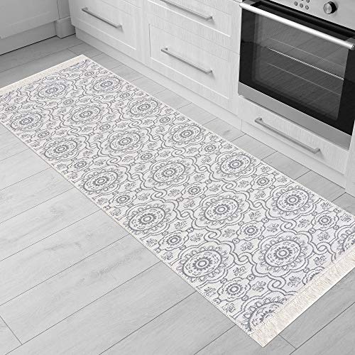 Fashion4Home Teppich Läufer - Tepiche für Wohnzimmer, Schlafzimmer, Küche, Kinderzimmer, Badezimmer - Boho Kelim Teppiche - Läufer Flur Teppich Hellgrau-Creme, Größe: 60x180 cm Fashion4Home Teppich Läufer - Tepiche für Wohnzimmer, Schlafzimmer, Küche, Kinderzimmer, Badezimmer - Boho Kelim Teppiche - Läufer Flur Teppich Hellgrau-Creme, Größe: 60x180 cm von Jimri