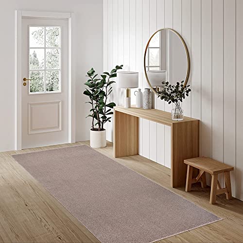 Fashion4Home Teppich Wohnzimmer – Einfarbig Teppich, Uni Teppich fürs Kinderzimmer, Schlafzimmer, Arbeitszimmer, Büro, Flur und Küche - Kurzflor Teppich Beige, Größe: 80x250 cm von Jimri