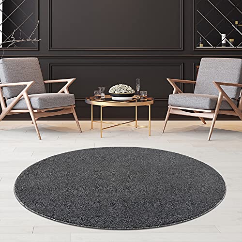 Fashion4Home Teppich Wohnzimmer – Einfarbig Teppich, Uni Teppich fürs Kinderzimmer, Schlafzimmer, Arbeitszimmer, Büro, Flur und Küche - Kurzflor Teppich Grau, Größe: 120 cm Rund von Jimri