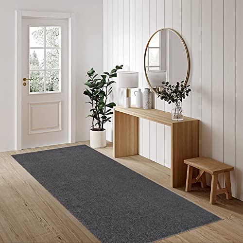 Fashion4Home Teppich Wohnzimmer – Einfarbig Teppich, Uni Teppich fürs Kinderzimmer, Schlafzimmer, Arbeitszimmer, Büro, Flur und Küche - Kurzflor Teppich Grau, Größe: 80x250 cm von Jimri