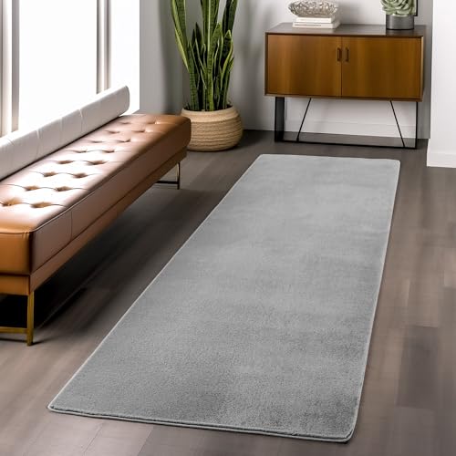 Jimri Flauschiger Teppich Läufer - Hochwertige Kurzflor Teppich für Zuhause, Büro, Küche, Eingang, Flur, Wohnzimmer - Maschinenwaschbar - Rutschfester Teppich Waschbar - 80x250 cm - Silber Jimri Flauschiger Teppich Läufer - Hochwertige Kurzflor Teppich für Zuhause, Büro, Küche, Eingang, Flur, Wohnzimmer - Maschinenwaschbar - Rutschfester Teppich Waschbar - 80x250 cm - Silber von Jimri
