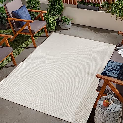 Jimri In- & Outdoor Teppich - Wetterfester Teppich für Balkon, Terrasse, Garten, Wohnzimmer, Küche - Strapazierfähiger Bodenteppich, Widersteht UV-Strahlen & Wasser - Größe 120 x 160 cm, Weiß von Jimri