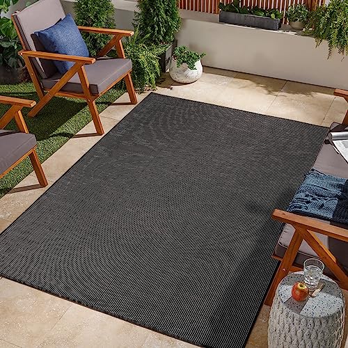 Jimri In- & Outdoor Teppich - Wetterfester Teppich für Balkon, Terrasse, Garten, Wohnzimmer, Küche - Strapazierfähiger Bodenteppich, Widersteht UV-Strahlen & Wasser - Größe 160 x 220 cm, Anthrazit von Jimri