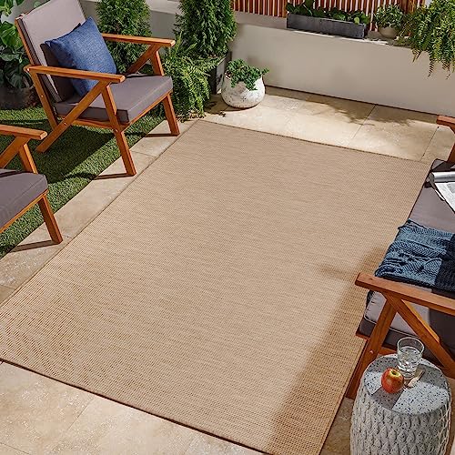 Jimri In- & Outdoor Teppich - Wetterfester Teppich für Balkon, Terrasse, Garten, Wohnzimmer, Küche - Strapazierfähiger Bodenteppich, Widersteht UV-Strahlen & Wasser - Größe 160 x 220 cm, Beige von Jimri