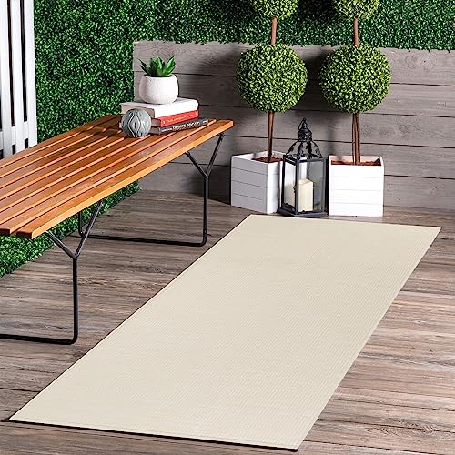 Jimri In- & Outdoor Teppich - Wetterfester Teppich für Balkon, Terrasse, Garten, Wohnzimmer, Küche - Strapazierfähiger Bodenteppich, Widersteht UV-Strahlen & Wasser - Größe 60 x 180 cm, Weiß von Jimri