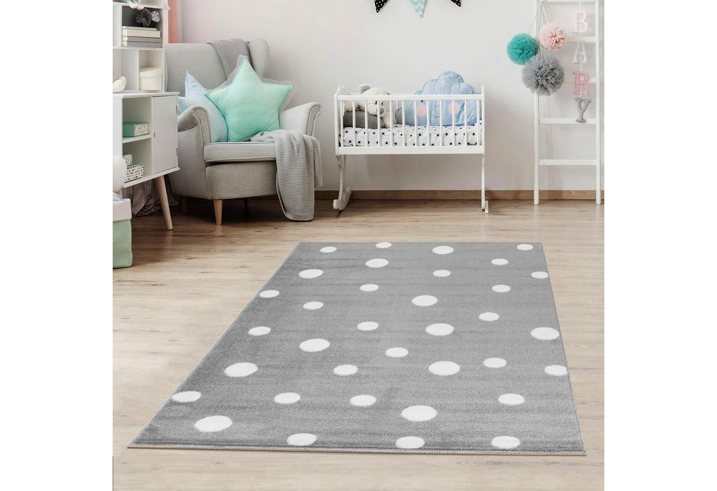 Jimri Kinderteppich DOT´S Teppiche für Kinderzimmer, Kinderzimmerteppich, Teppich, Läufer, Regenbogen von Jimri