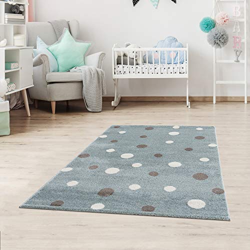 Jimri Kinderteppich DOTS l Pünktchen Gepunktet l Öko-Tex Siegel | Farbe: Beige Blau Rosa | Kinderzimmer/Jugendzimmer (Mint, 160x230 cm) von Jimri