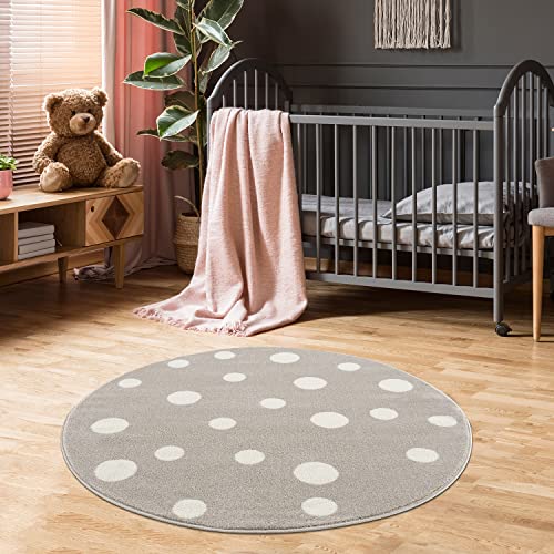 Jimri Kinderteppich DOTS l Pünktchen Gepunktet l Öko-Tex Siegel | Farbe: Beige Blau Rosa | Kinderzimmer/Jugendzimmer von Jimri