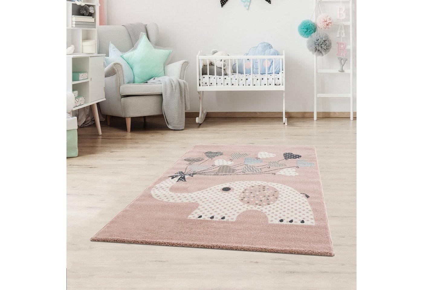 Jimri Kinderteppich Elefant mit Luftballons, Läufer, Kurzflor Jimri Kinderteppich Elefant mit Luftballons, Läufer, Kurzflor von Jimri