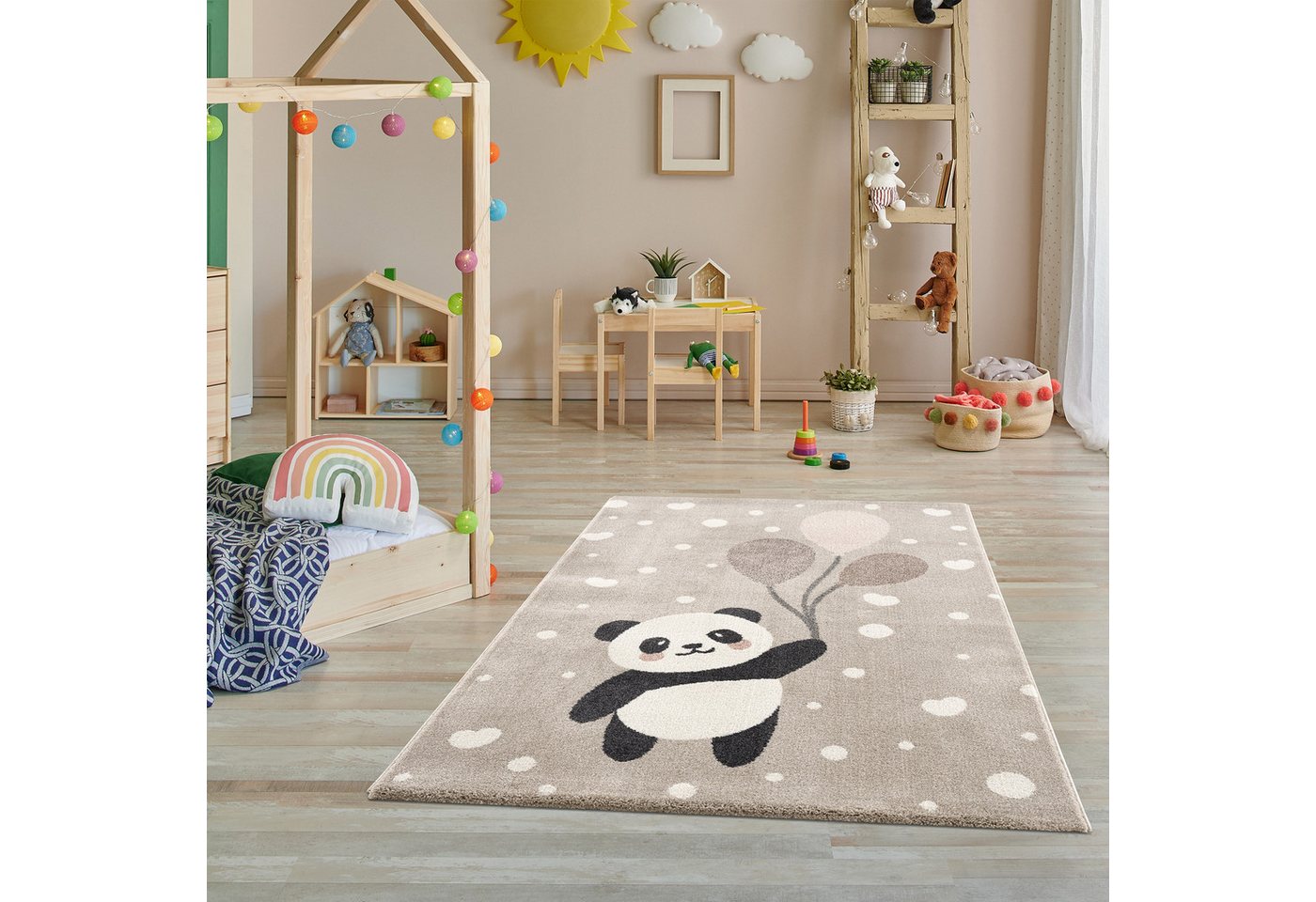 Jimri Kinderteppich Happy Friends Teppich für Kinderzimmer, Kinderteppich Bär Hase Panda, Läufer von Jimri