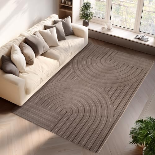 Jimri - Moderner kurzflor Teppich waschbar pflegeleicht ideal fürs Wohnzimmer, Schlafzimmer, Gästezimmer und Kinderzimmer Boho Skandi Design mit 3D Optik Hoch-Tief Effekt - 120x170 cm - Beige von Jimri