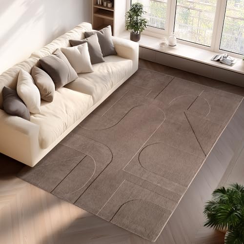 Jimri - Moderner kurzflor Teppich waschbar pflegeleicht ideal fürs Wohnzimmer, Schlafzimmer, Gästezimmer und Kinderzimmer Boho Skandi Design mit 3D Optik Hoch-Tief Effekt - 120x170 cm - Beige von Jimri