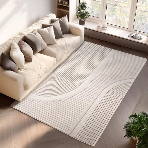 Jimri - Moderner kurzflor Teppich waschbar pflegeleicht ideal fürs Wohnzimmer, Schlafzimmer, Gästezimmer und Kinderzimmer Boho Skandi Design mit 3D Optik Hoch-Tief Effekt - 120x170 cm - Cream von Jimri