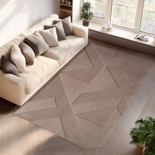 Jimri - Moderner kurzflor Teppich waschbar pflegeleicht ideal fürs Wohnzimmer, Schlafzimmer, Gästezimmer und Kinderzimmer Boho Skandi Design mit 3D Optik Hoch-Tief Effekt - 140x200 cm - Beige von Jimri