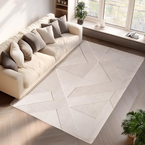 Jimri - Moderner kurzflor Teppich waschbar pflegeleicht ideal fürs Wohnzimmer, Schlafzimmer, Gästezimmer und Kinderzimmer Boho Skandi Design mit 3D Optik Hoch-Tief Effekt - 140x200 cm - Cream von Jimri