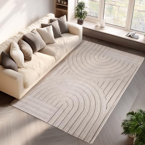 Jimri - Moderner kurzflor Teppich waschbar pflegeleicht ideal fürs Wohnzimmer, Schlafzimmer, Gästezimmer und Kinderzimmer Boho Skandi Design mit 3D Optik Hoch-Tief Effekt - 140x200 cm - Cream von Jimri