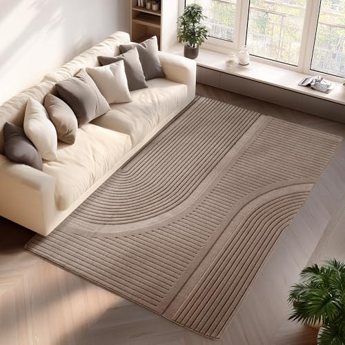 Jimri - Moderner kurzflor Teppich waschbar pflegeleicht ideal fürs Wohnzimmer, Schlafzimmer, Gästezimmer und Kinderzimmer Boho Skandi Design mit 3D Optik Hoch-Tief Effekt - 160x230 cm - Beige von Jimri