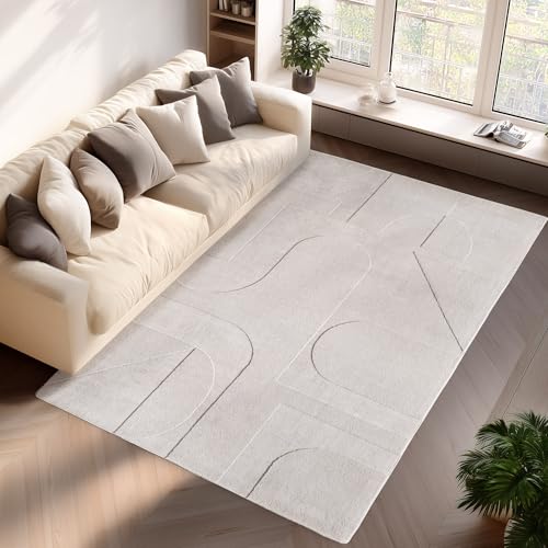 Jimri - Moderner kurzflor Teppich waschbar pflegeleicht ideal fürs Wohnzimmer, Schlafzimmer, Gästezimmer und Kinderzimmer Boho Skandi Design mit 3D Optik Hoch-Tief Effekt - 240x340 cm - Cream von Jimri