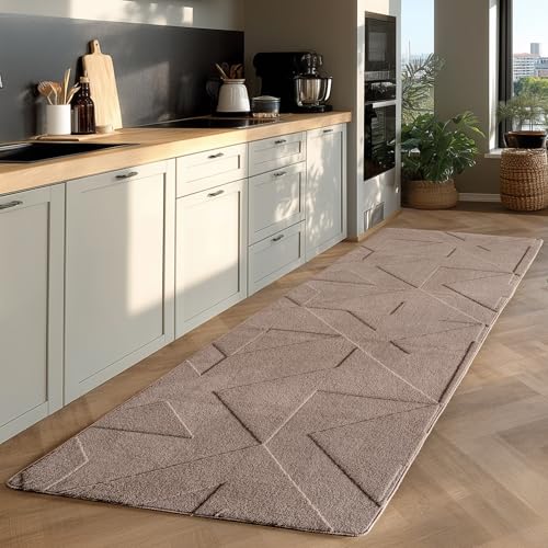 Jimri - Moderner kurzflor Teppich waschbar pflegeleicht ideal fürs Wohnzimmer, Schlafzimmer, Gästezimmer und Kinderzimmer Boho Skandi Design mit 3D Optik Hoch-Tief Effekt - 80x150 cm- Beige von Jimri