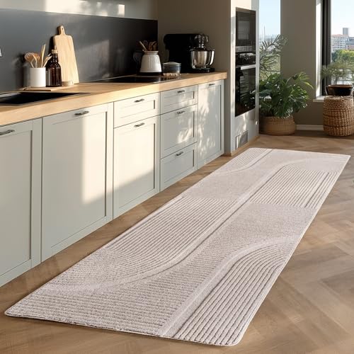 Jimri - Moderner kurzflor Teppich waschbar pflegeleicht ideal fürs Wohnzimmer, Schlafzimmer, Gästezimmer und Kinderzimmer Boho Skandi Design mit 3D Optik Hoch-Tief Effekt - 80x150 cm- Cream von Jimri