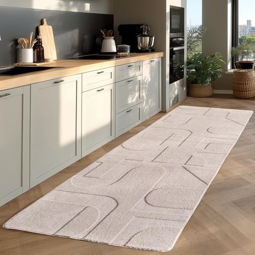Jimri - Moderner kurzflor Teppich waschbar pflegeleicht ideal fürs Wohnzimmer, Schlafzimmer, Gästezimmer und Kinderzimmer Boho Skandi Design mit 3D Optik Hoch-Tief Effekt - 80x150 cm- Cream von Jimri