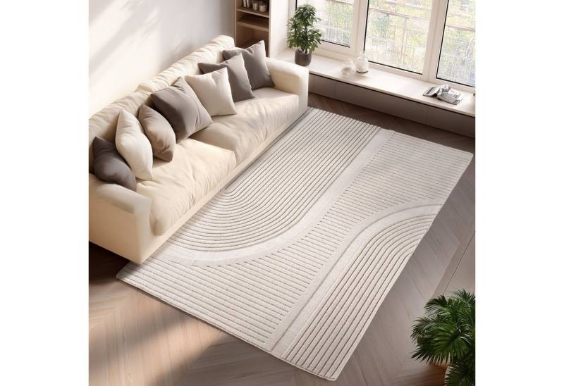 Jimri Teppich COSY - Skandinavischer Boho Geometrisch Modernerteppich Unifarben, Rechteckig, Höhe: 12 mm, Hoch-Tief-Effekt, Kurzflor von Jimri