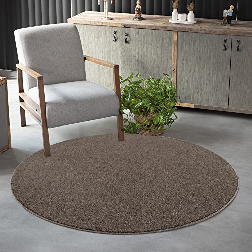 Jimri Teppich Läufer - Maschinengefertigter Kurzflor Läufer für Büro, Wohnzimmer, Schlafzimmer, Flur usw., Premium Polypropylen-Gewebe mit weicher Filzunterlage, Größe: 120 cm Rund, Braun-Taupe von Jimri