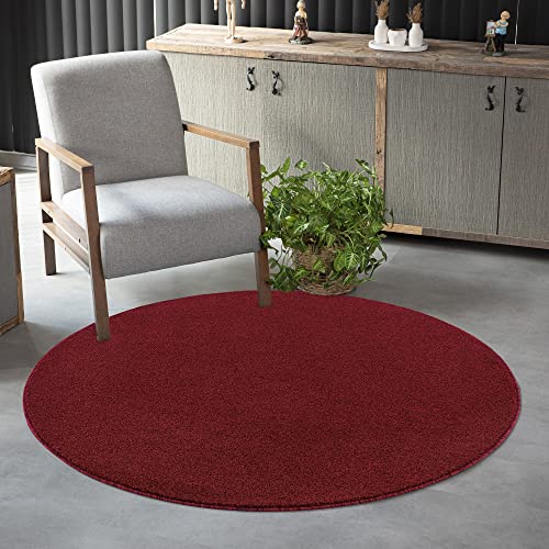 Jimri Teppich Läufer - Maschinengefertigter Kurzflor Läufer für Büro, Wohnzimmer, Schlafzimmer, Flur usw., Premium Polypropylen-Gewebe mit weicher Filzunterlage, Größe: 120 cm Rund, Rot von Jimri