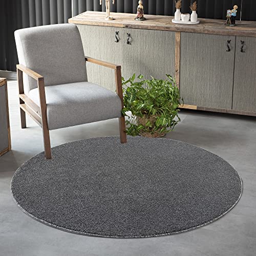 Jimri Teppich Läufer - Maschinengefertigter Kurzflor Läufer für Büro, Wohnzimmer, Schlafzimmer, Flur usw., Premium Polypropylen-Gewebe mit weicher Filzunterlage, Größe: 80 cm Rund, Grau von Jimri