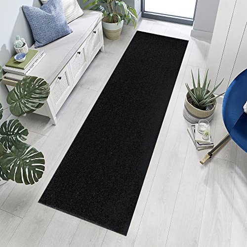 Jimri Teppich Läufer - Maschinengefertigter Kurzflor Läufer für Büro, Wohnzimmer, Schlafzimmer, Flur usw., Premium Polypropylen-Gewebe mit weicher Filzunterlage, Größe: 80x150 cm, Anthrazit-Schwarz von Jimri