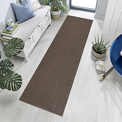 Jimri Teppich Läufer - Maschinengefertigter Kurzflor Läufer für Büro, Wohnzimmer, Schlafzimmer, Flur usw., Premium Polypropylen-Gewebe mit weicher Filzunterlage, Größe: 80x150 cm, Braun-Taupe von Jimri