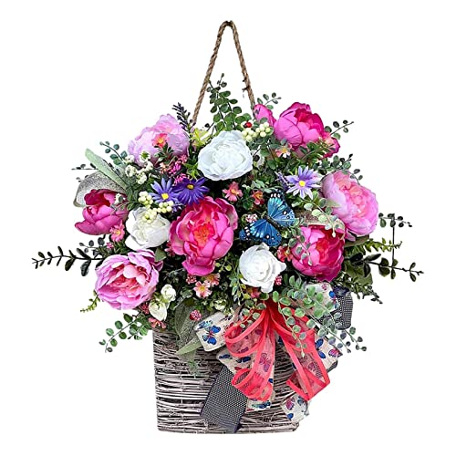 Jimtuze Blumen-Tür-Kleiderbügel-Korb – Sommer und Frühling Blumenkorb, dekorativer künstlicher Blumenkranz für Zuhause, Hochzeit, Party von Jimtuze