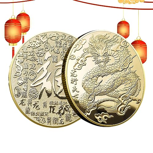 Jimtuze Chinesische Drachen-Glücksmünze, 2024 Jahr des Drachen-Souvenirmünzen, Sammlerstück, geprägte Metallmünze, Souvenir, chinesisches Neujahr, Dekoration, Geschenk von Jimtuze