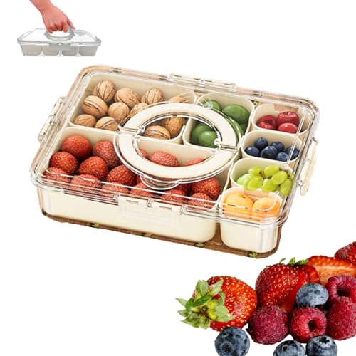 Snackbox Mit FäChern, Snackbox Kinder Geteiltes Serviertablett Mit Deckel Und Griff Snackteller Mit Deckel, Herausnehmbare 8 FäCher Picknick Box (1 Stk-7 Fächer) von JinDouer