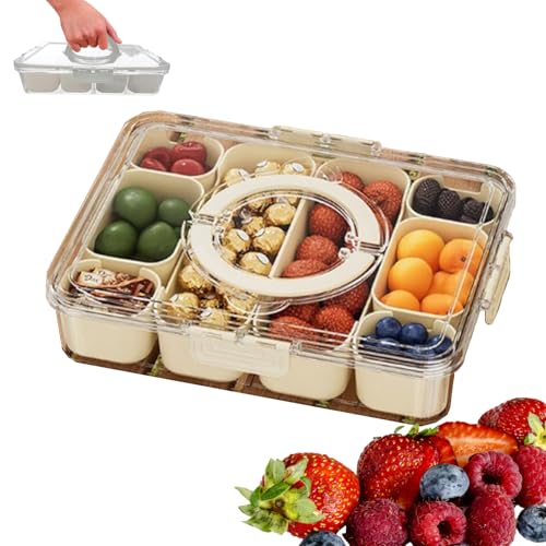 Snackbox Mit FäChern, Snackbox Kinder Geteiltes Serviertablett Mit Deckel Und Griff Snackteller Mit Deckel, Herausnehmbare 8 FäCher Picknick Box (1 Stk-8 Fächer-B) von JinDouer