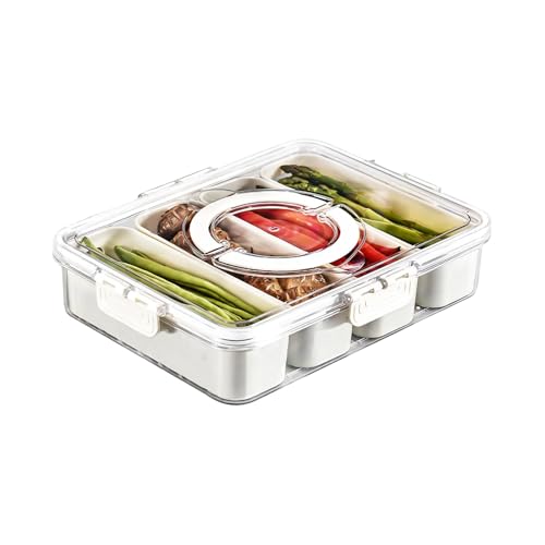 StüCk Snackbox Mit 8/4 FäChernn, Snack-Organizer Mit Deckel Und Griff, Einzelne FrüChte/NüSse/Cracker FüR Sandwiches Oder Salate, Verbesserte Version Des Fluffy Snack Packs (1 Stk-4 Fächer) von JinDouer