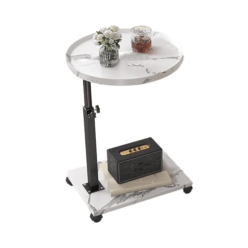 Beistelltisch C Form Höhenverstellbar, Mit Doppellagigem Holztablett Oben Und Unten, Rundes Und Quadratisches Tablettdesign, Beistelltisch Couch Mit Rollen, Für Schlafzimmer Und Wohnzimmer(A,A) von JinZao