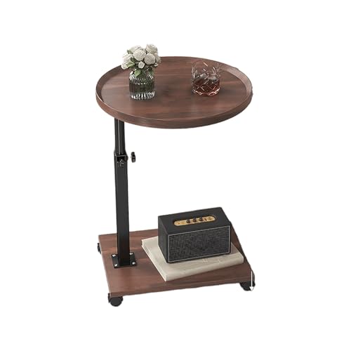 Beistelltisch C Form Höhenverstellbar, Mit Doppellagigem Holztablett Oben Und Unten, Rundes Und Quadratisches Tablettdesign, Beistelltisch Couch Mit Rollen, Für Schlafzimmer Und Wohnzimmer(A,B) von JinZao