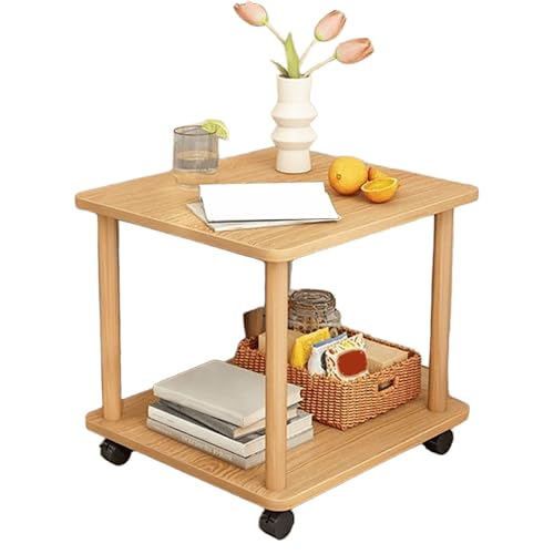 Beistelltisch Couch Mit Rollen, Couchtisch Quadratischer Klein, Nachttisch Aus Holz, Mit 2 Ablagefächern Und Massivholzbeinen – Stabil Und Langlebig, Für Schlafzimmer Und Wohnzimmer(A,40X40X47CM) von JinZao
