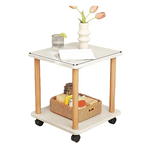 Beistelltisch Couch Mit Rollen, Couchtisch Quadratischer Klein, Nachttisch Aus Holz, Mit 2 Ablagefächern Und Massivholzbeinen – Stabil Und Langlebig, Für Schlafzimmer Und Wohnzimmer(C,60X60X47CM) von JinZao