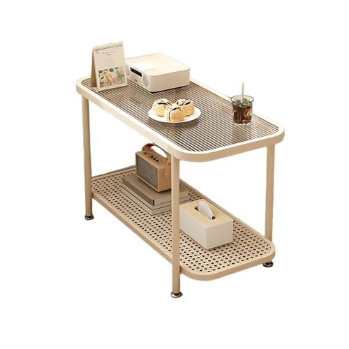 Beistelltisch Couch Mit Rollen, Cremeweißer, Bogenförmiger Couchtisch Klein, Nachttisch Wohnzimmer, Rahmen Aus Karbonstahl, Mit Gehärteter Glasplatte, Verschleißfest Und Kratzfest(A,80X40X51CM) von JinZao