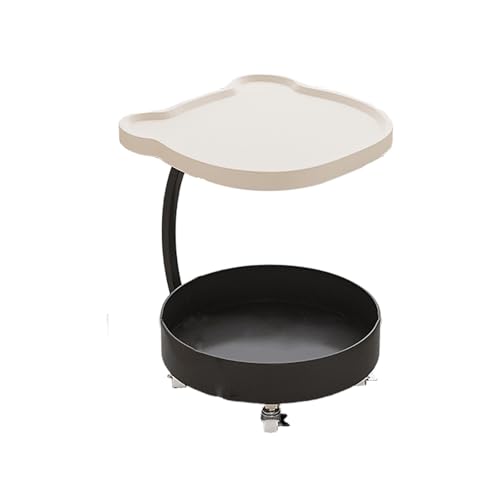 JinZao Beistelltisch C Form Mit Rollen, Beistelltisch Couch, Holztablett In Bärenform, Mit Metallkorb, Für Sofas, Betten Und Badewannen(D) von JinZao