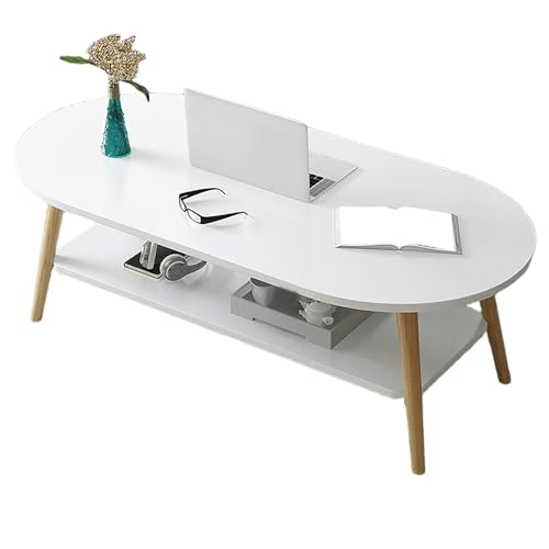 JinZao Geschwungener Beistelltisch Couch, Couchtisch Klein, Nachttisch Aus Holz, Mit Doppelter Ablagefläche, Marmorfurnierdekor, Für Schlafzimmer Und Wohnzimmer(D,120X60X42CM) von JinZao