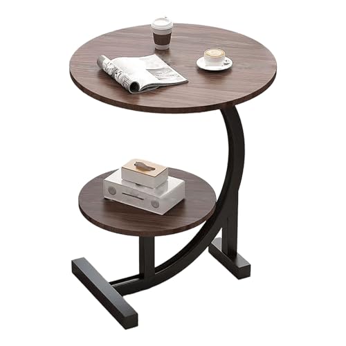 JinZao Moderner Beistelltisch C Form Metall, Mit Doppellagiger, Runder Holzplatte, Beistelltisch Couch Rund Klein, Stabile Und Langlebige Karbonstahlkonstruktion, Schwarz, 62 cm Hoch(B) von JinZao