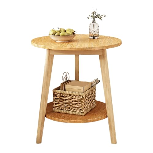 JinZao Moderner Beistelltisch Couch, Couchtisch Rund Klein, Weißer Nachttisch, Dreieckige Massivholzstruktur, Mit 2 Ablageflächen, Für Wohnzimmer, Schlafzimmer Und Badezimmer(A,48X48X60CM) von JinZao