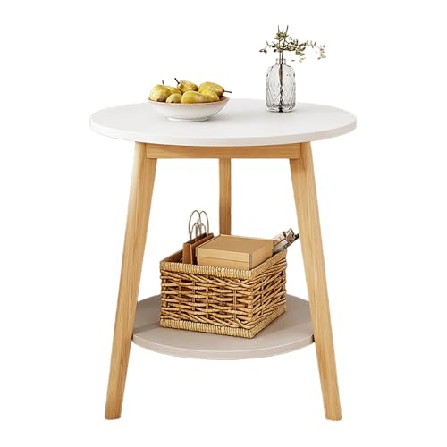 JinZao Moderner Beistelltisch Couch, Couchtisch Rund Klein, Weißer Nachttisch, Dreieckige Massivholzstruktur, Mit 2 Ablageflächen, Für Wohnzimmer, Schlafzimmer Und Badezimmer(B,48X48X70CM) von JinZao