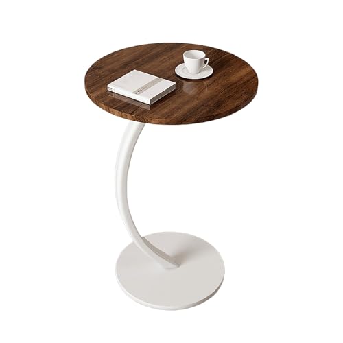 JinZao Moderner Nordischer Beistelltisch C Form, Beistelltisch Couch Rund Klein, Mit Rundem Holztablett Und Metallgestell, Für Wohn- Und Schlafzimmer, Weiß (40x61x30cm)(H) von JinZao