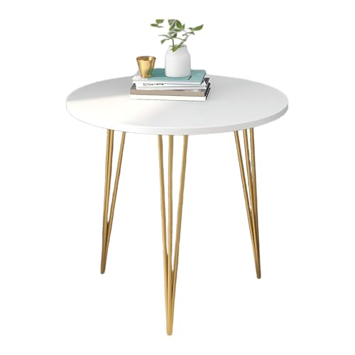 JinZao Moderner Nordischer Beistelltisch Couch, Weißer Couchtisch Rund Klein, Nachttisch Mit Massivholzplatte Und Dreieckigem Metallgestell, Geeignet Für Schlafzimmer, Wohnzimmer Und Büro(A) von JinZao